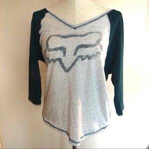 Fox Gray and Blue Raglan Graphic Tee